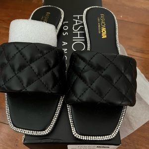 Fashion Nova black and rhinestone sandals